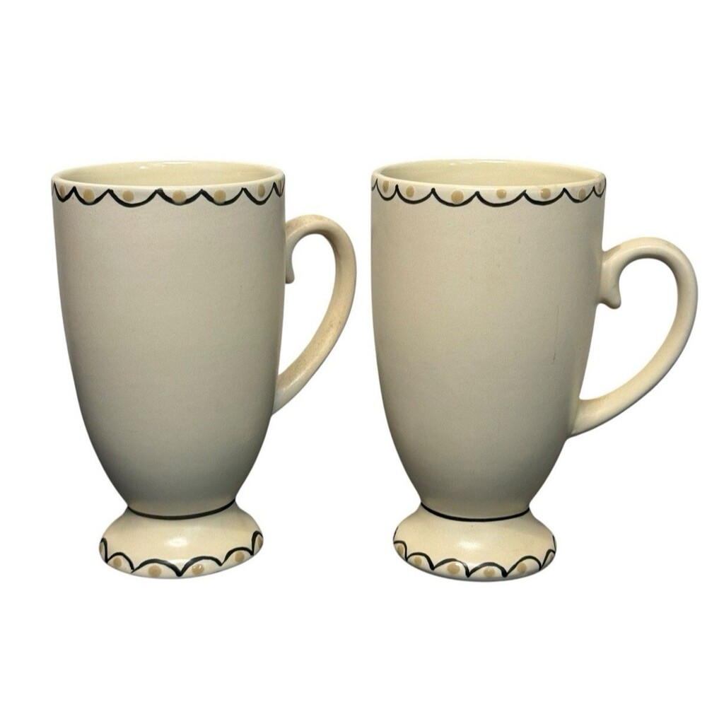 California Pantry Tall Coffee Mug 16 oz Set of 2 Beige Artisan Painted Footed